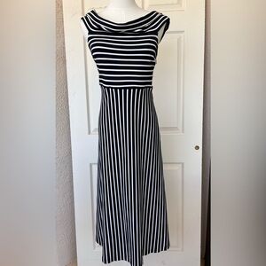 Banana Republic Cowl Neck Fit & Flare Dress Black & White Stripe‎ Size 6